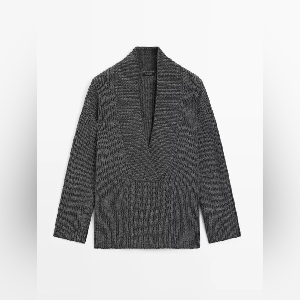 Massimo Dutti Gray PURL KNIT SCOOP NECK SWEATER